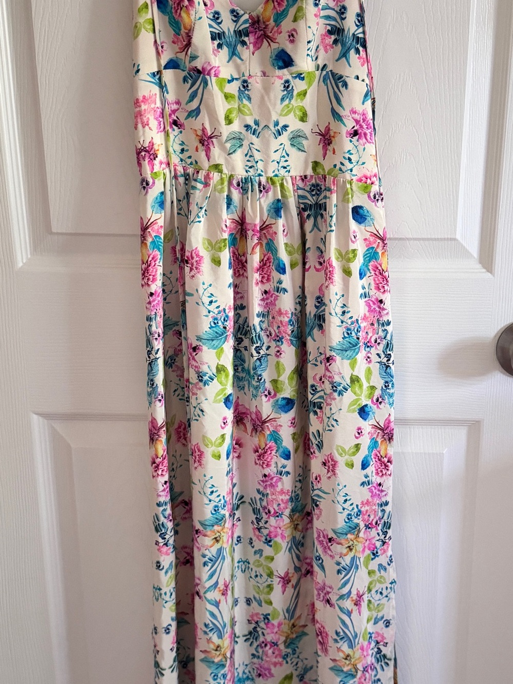 Amanda Uprichard Silk Cream Dress with Pink & Teal Floral Print